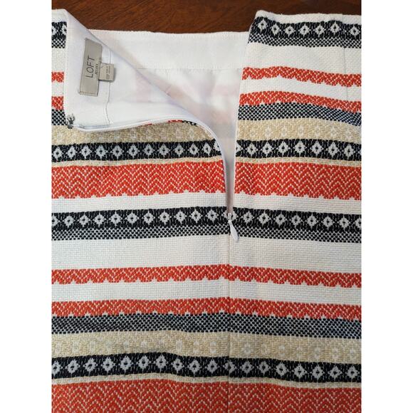 Loft Aztec Pencil Skirt 00 Petite Pink Black Striped Boho Print Lined Mini Short - Picture 4 of 9